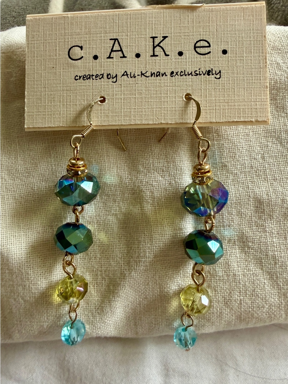 Gold-Tone Multi-Color Crystal Dangle Earrings